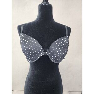 Victoria's Secret Racerback Black W/Poka Dot Lightly Lined Bra Front Closure 38C